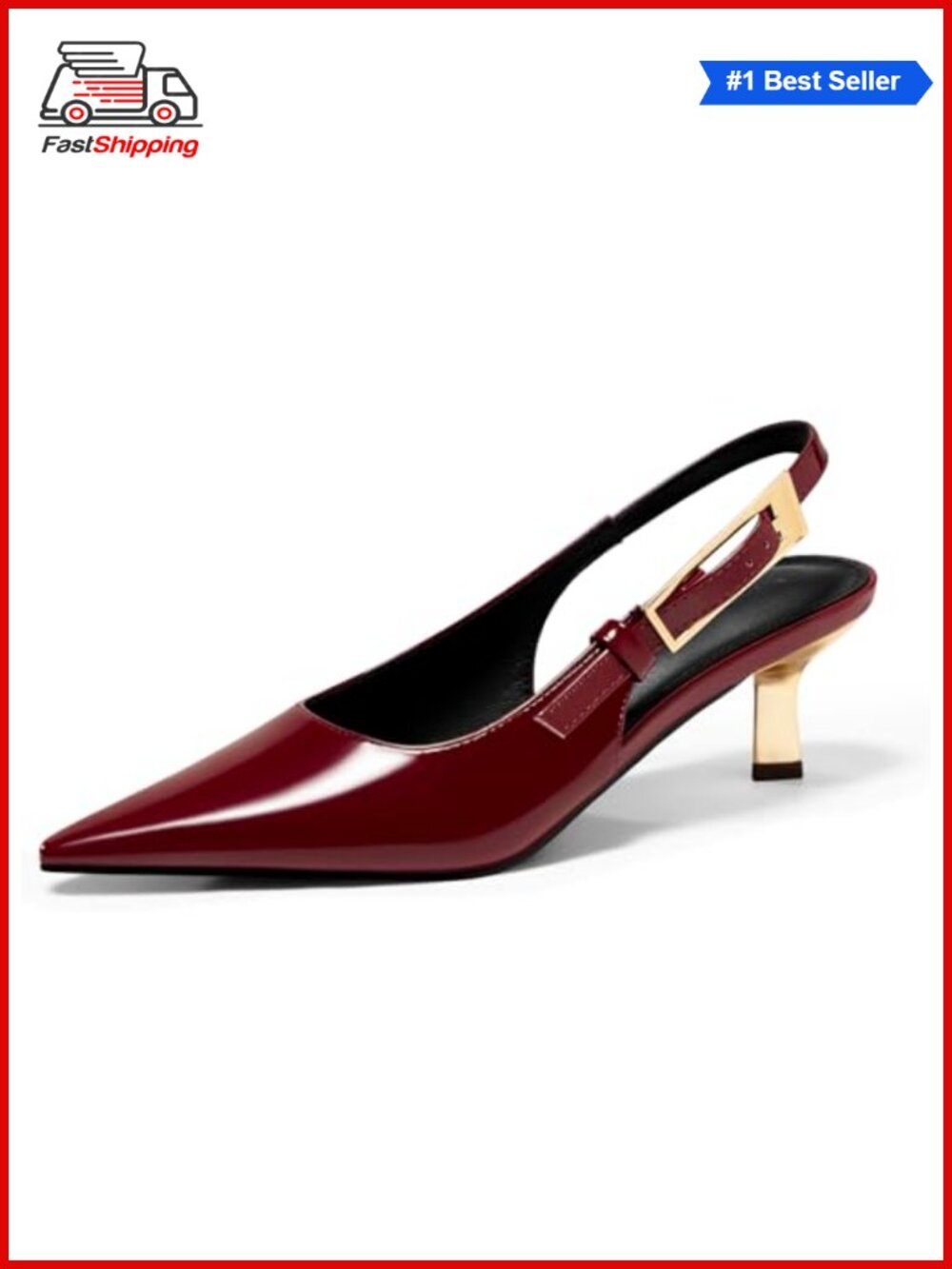✨ Coutgo Womens Slingback Kitten Heels Closed Pointed Toe Pumps Buckle Strap